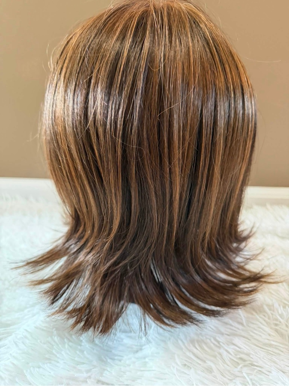 Layered Jon Renau Human Hair Women's Wig in Light Brown with Honey Highlights